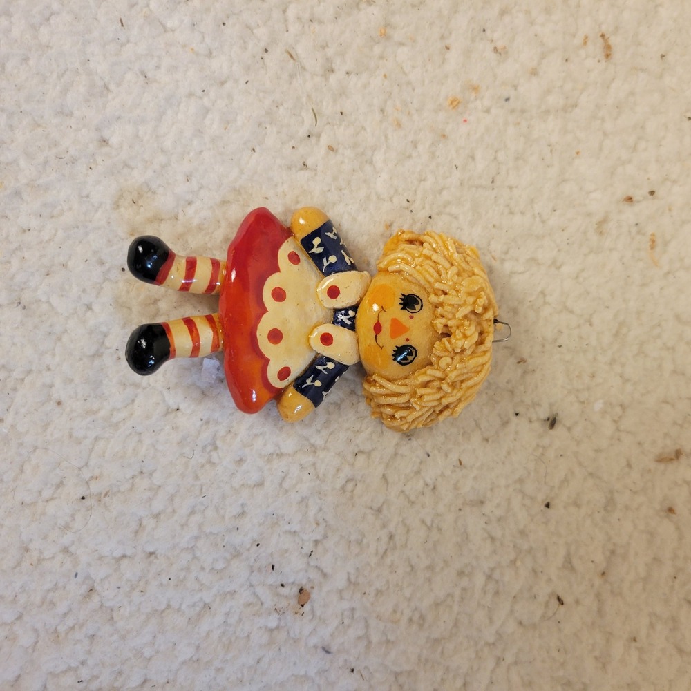 Vintage Raggedy Ann Style Doll Ornament Hand Painted Resin Christmas Decor 3 in‎